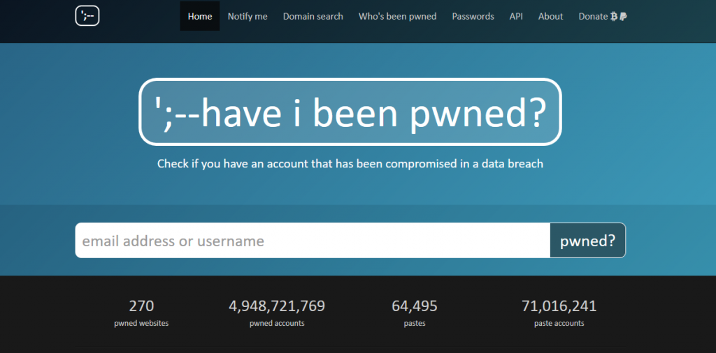 Have I been pwned 網站首頁。