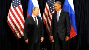 F3K4P7 Russian President Vladimir Putin meets with U.S. President Barack Obama on the sidelines of the general assembly at U.N. headquarters September 28, 2015 in New York City, NY.