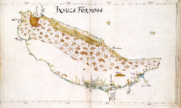圖三：荷蘭東印度公司的離職職員於 1652 年繪製的台灣地圖。由地名標示可見，荷蘭人的主要控制區域僅限於西南沿海地帶。Caspar Schmalkalden, Insula Formosa（福爾摩沙島）. Via Gotha Research Library/Wikimedia Commons.