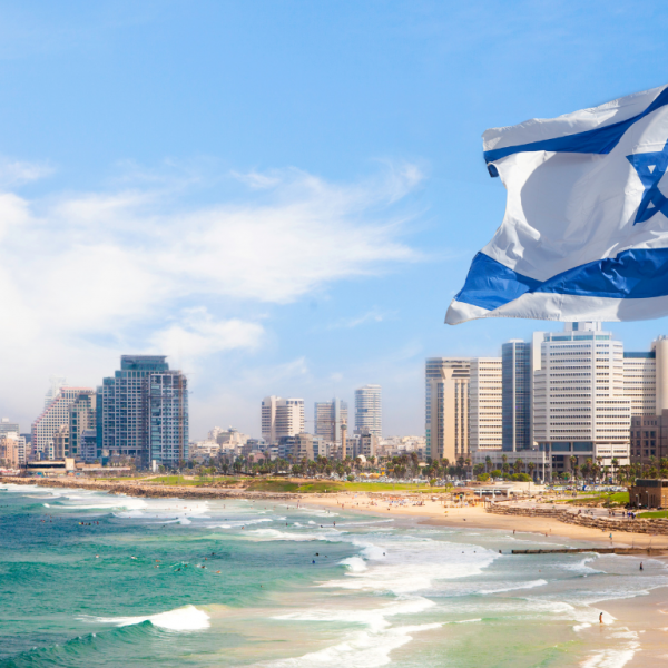 Israel flag flying at the beach