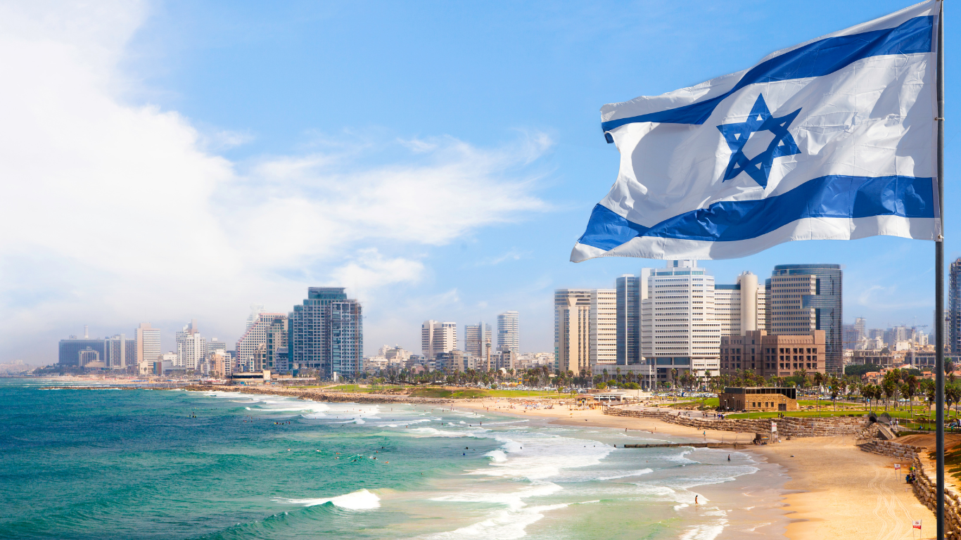 Israel flag flying at the beach