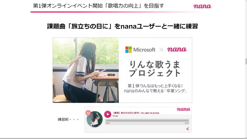 「nana」與微軟合作，實施「提升 Rina 歌藝計畫」。（圖／翻攝自 nana）