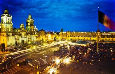 View of Zocalo Square, Mexico City at night